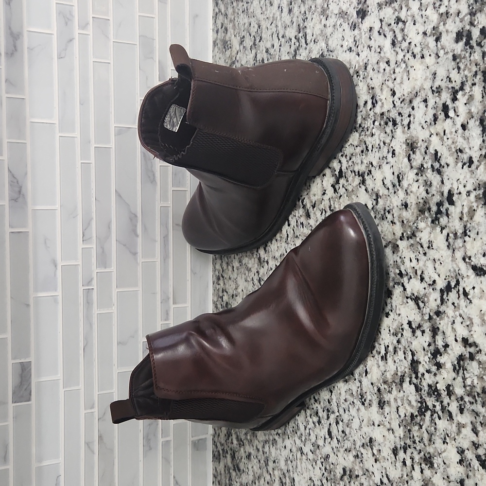 Dark Brown J. Ferrari Leonard Block Heel Chelsea Boots sz 13 faux leather
